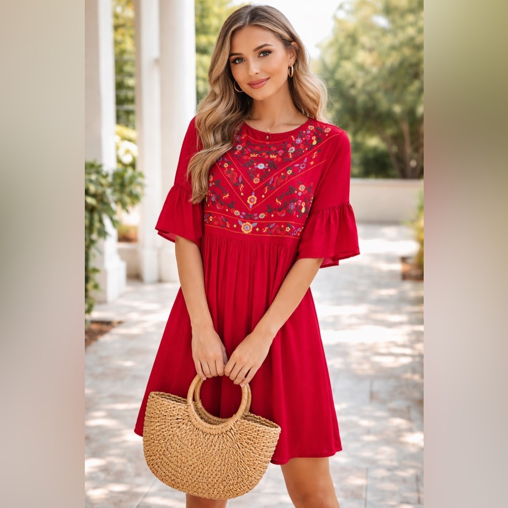 Chic Floral Embroidered Mini Dress
